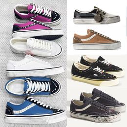 Free Shipping Designer Classic Pearlized Canvas Shoes Men Sneakers Women Old Skools Shoes Pearl Retro Skate Flats Scarpe Plate-forme Trainers Casual Shoes 1083