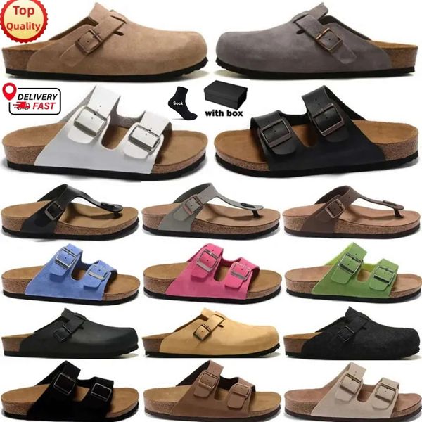With Box Designer Clogs Sandals birkentockks clog Slippers Cork Flat High Quality Fashion Summer Genuine Leather Slide Favourite Beach Casual Shoes Women Men 35-45