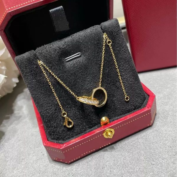 Luxury Designer Necklace Diamond Screw Love Necklaces For Men Cool Aesthetic Double Hoop Cjeweler Chains Mens Woman Pendant Necklaces Ladies Jewelry Gold Necklace